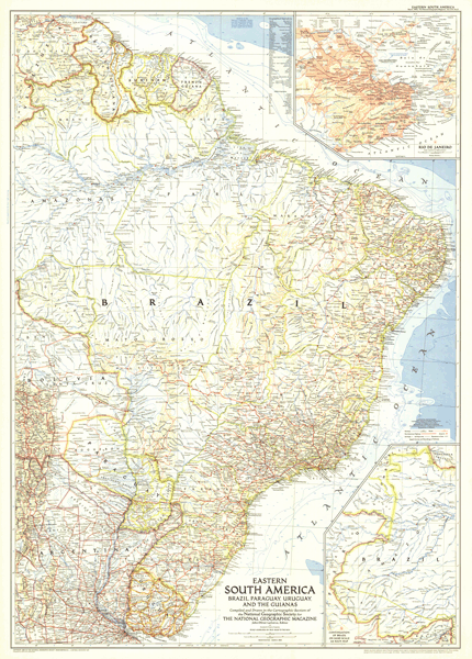 Eastern South America 1955 Wall Map
