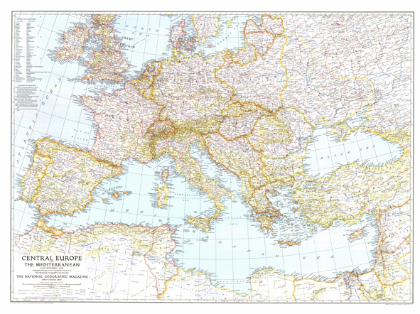 Europe and the Mediterranean 1939 Wall Map