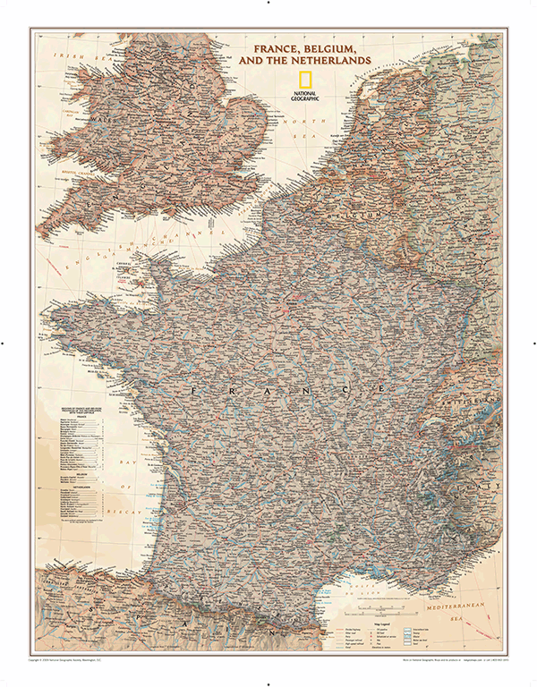 France, Belgium and Netherlands Executive Wall Map