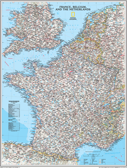 France Belgium and Netherlands Wall Map