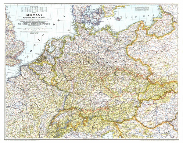 Germany and its Approaches 1944 Wall Map