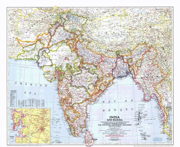 India and Burma 1946 Wall Map