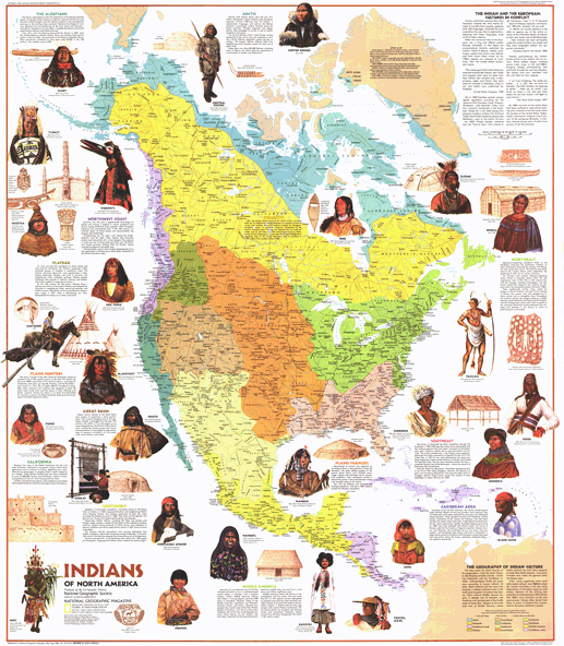 Indians of North America 1972 Wall Map