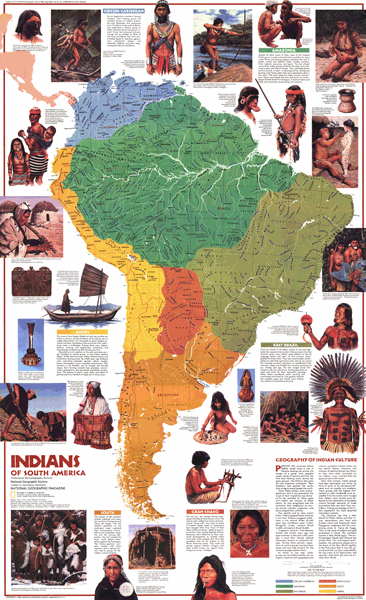 Indians of South America 1982 Wall Map