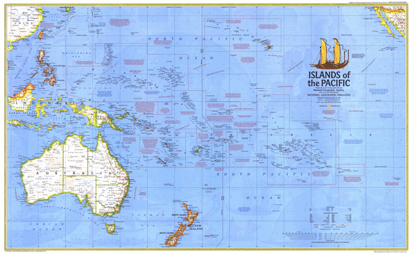 Islands of the Pacific 1974 Wall Map