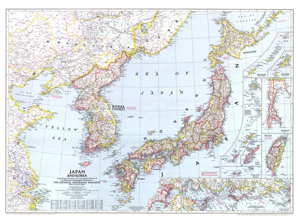 Japan and Korea 1945 Wall Map