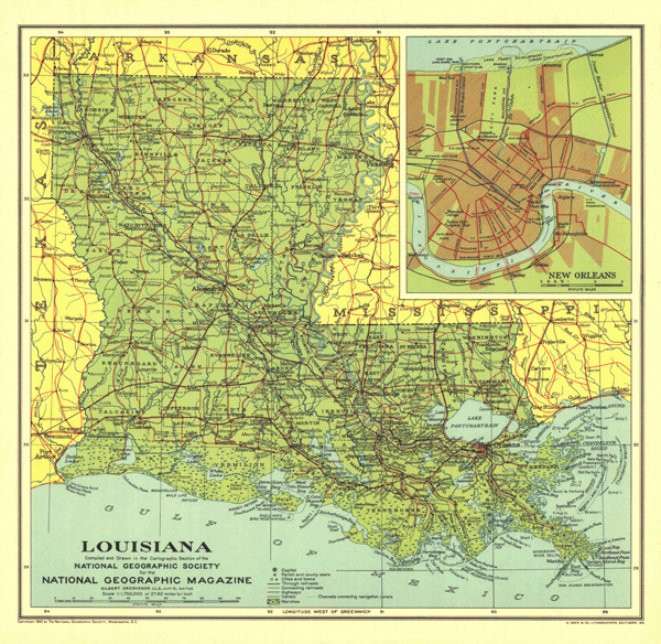 Louisiana 1930 Wall Map