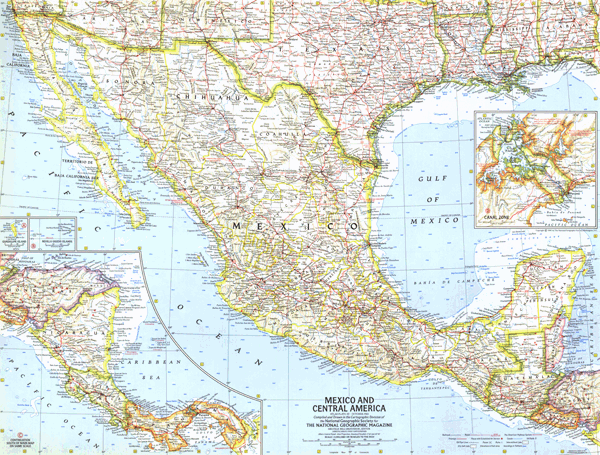 Mexico and Central America 1961 Wall Map