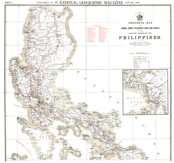 Military Cables and Telegraph Lines in the Philippines 1902 Wall Map