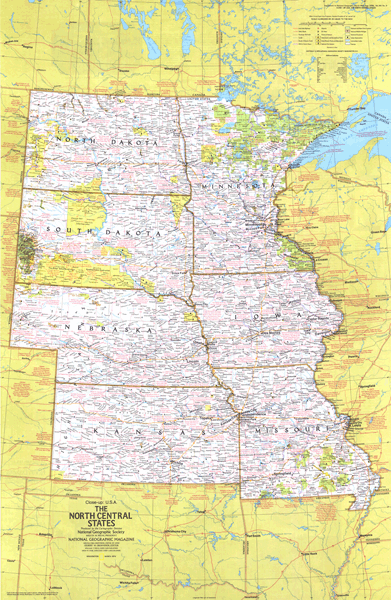 North Central US 1974 Wall Map