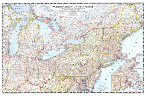 Northeastern US 1945 Wall Map