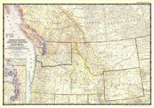 Northwestern US 1950 Wall Map