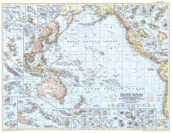 Pacific Ocean 1952 Wall Map