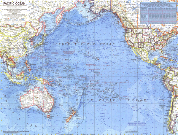 Pacific Ocean 1969 Wall Map