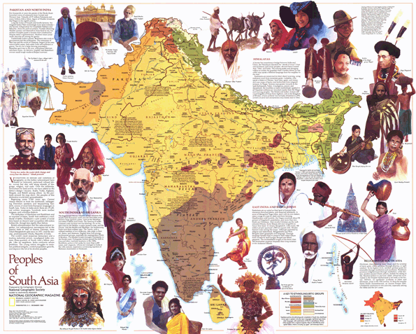 People of South Asia 1984 Wall Map