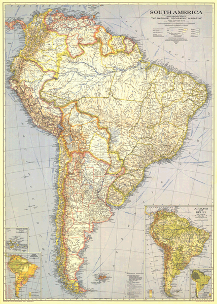 South America 1937 Wall Map