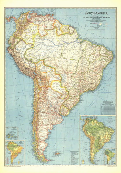 South America 1942 Wall Map