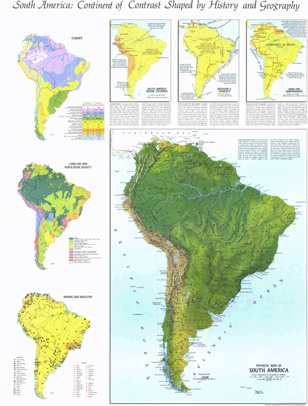 South America Physical 1972 Wall Map