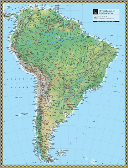 South America Physical Wall Map