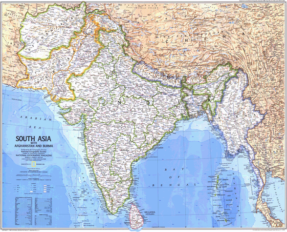 South Asia, Afghanistan and Burma 1984 Wall Map