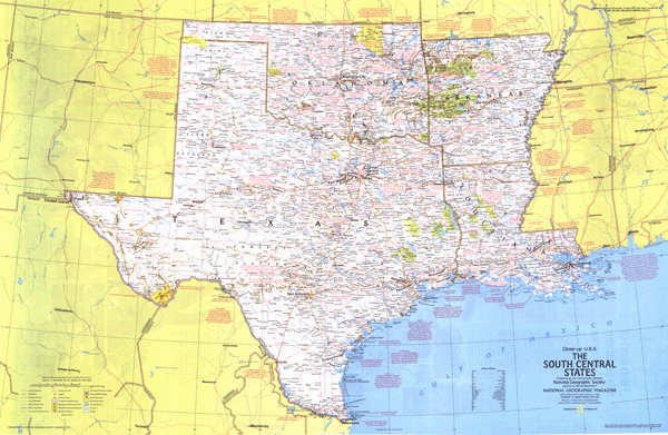 South Central US 1974 Wall Map