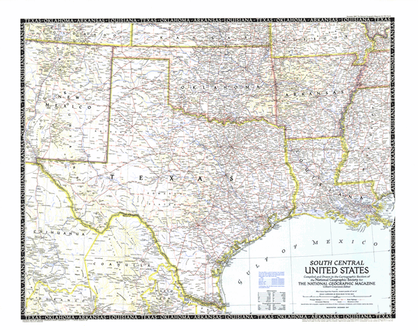 South Central US 1947 Wall Map