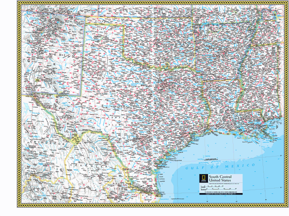 South Central US Wall Map