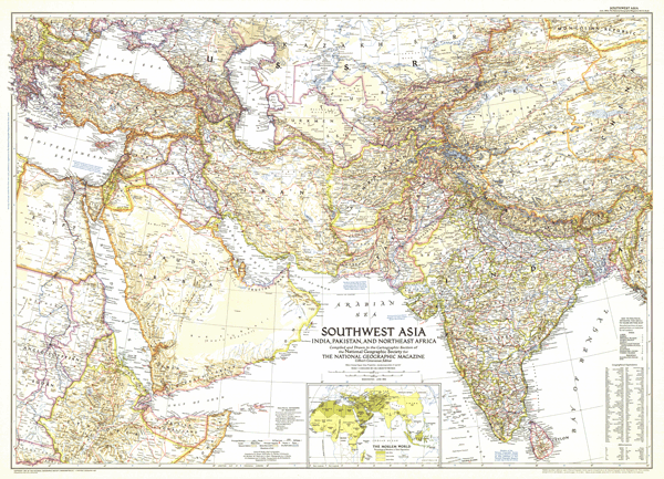 Southwest Asia 1952 Wall Map
