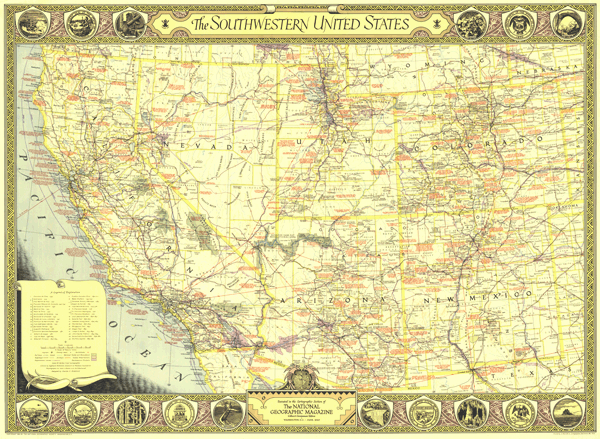 Southwestern US 1940 Wall Map