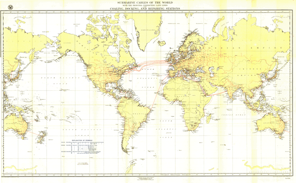 Submarine Cables of the World 1896 Wall Map