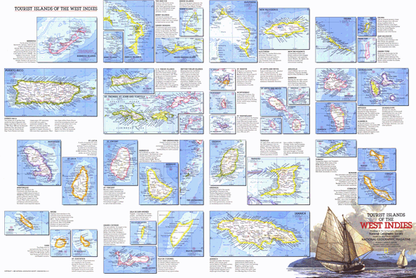 Tourist Islands of the West Indies 1981 Wall Map