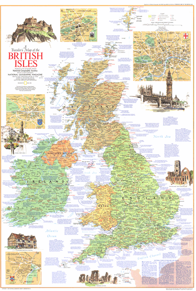 Travelers British Isles 1974 Wall Map