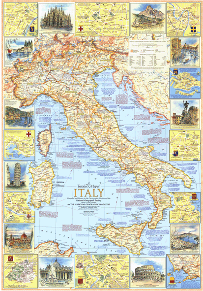 Travelers Italy 1970 Wall Map