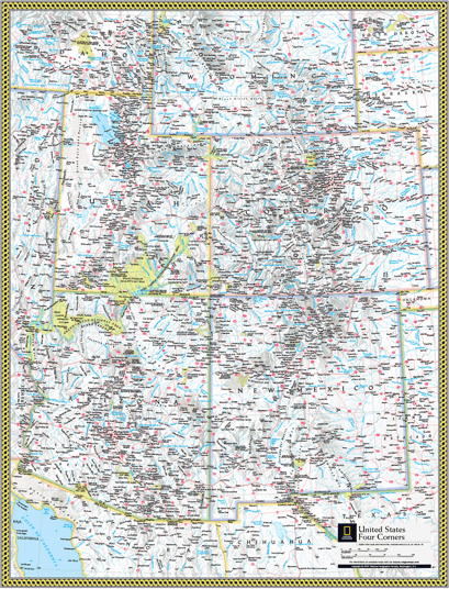 US Four Corners Wall Map