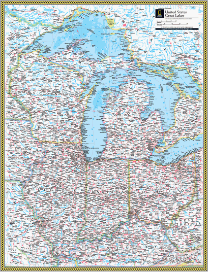 US Great Lakes Wall Map
