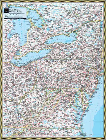 US Middle Atlantic Wall Map