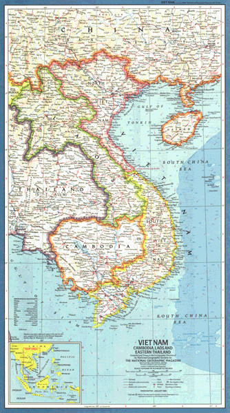 Vietnam, Cambodia and Laos 1965 Wall Map