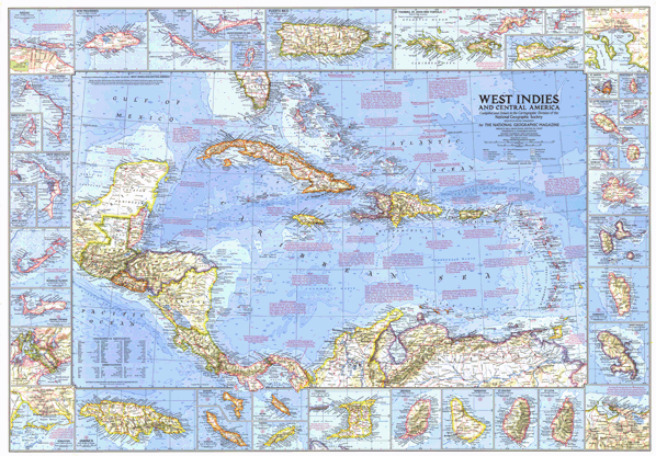 West Indies and Central America 1970 Wall Map