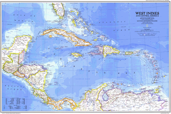 West Indies and Central America 1981 Wall Map