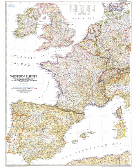 Western Europe 1950 Wall Map