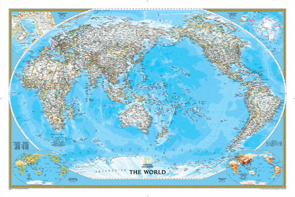 World Political Pacific Centered Wall Map