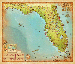 Florida Antique Wall Map