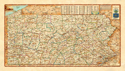 Pennsylvania Physical Antique Wall Map