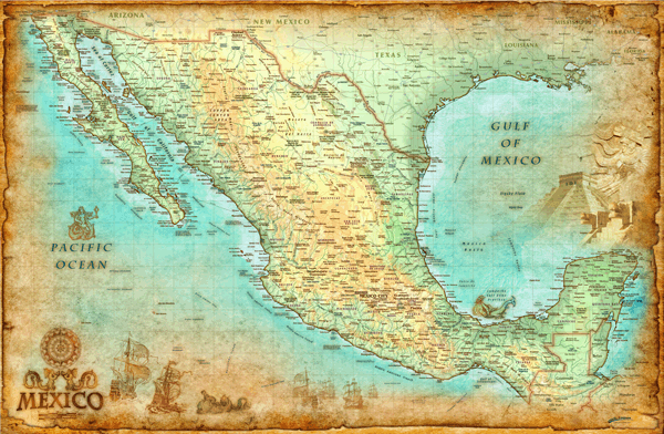Mexico Antique Wall Map