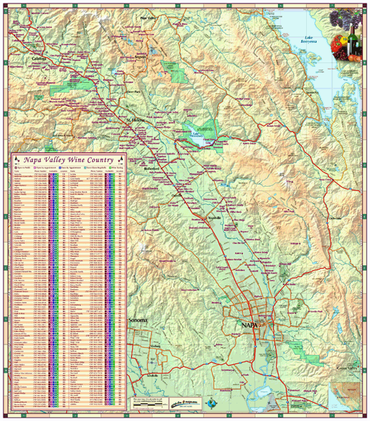 Napa Valley Wine Country Wall Map