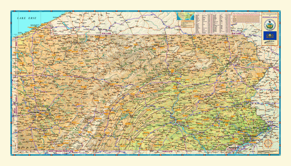 Pennsylvania Physical Wall Map