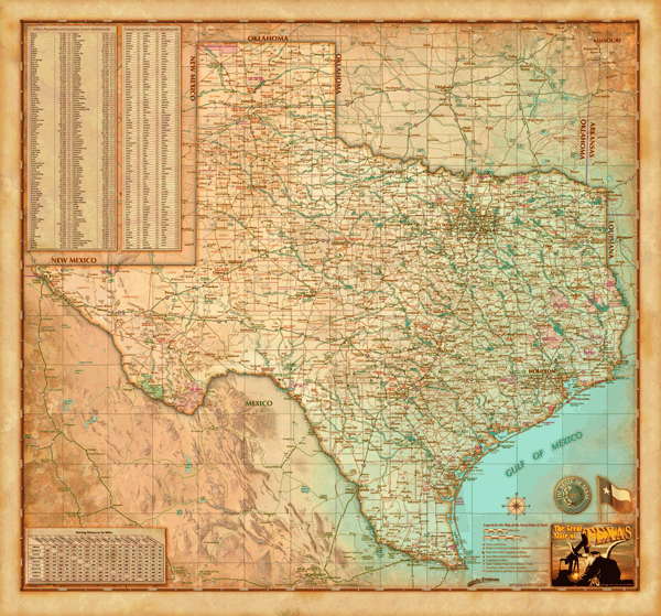 Texas Antique Wall Map