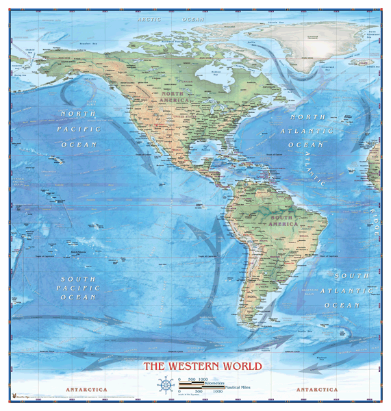 Western Hemisphere Physical Wall Map