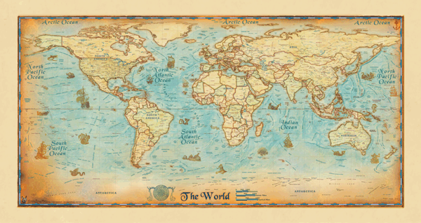 World Antique Europe Centered Wall Map