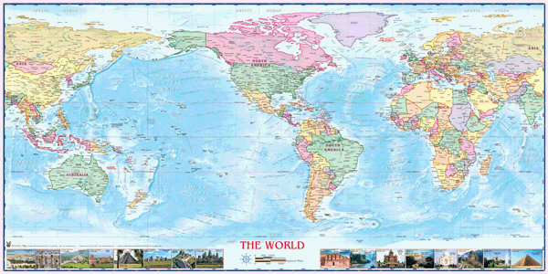 World Political USA Centered Wall Map